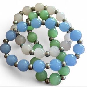 Green, Blue or Light Pink Beaded Bracelet Set